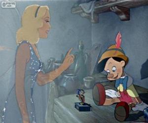 The Blue Fairy gives life to the wooden puppet to fulfill Gepeto's dream and make it his son Pinocchio puzzle