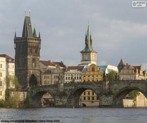 The Charles Bridge over the Vltava River, Karluv Most in czech, the oldest bridge in Prague, Czech Republic puzzle