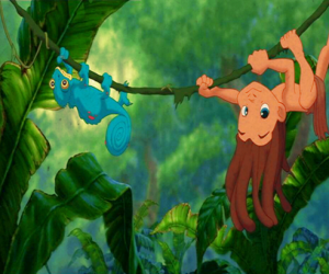 The child Tarzan playing with a liana in the jungle puzzle