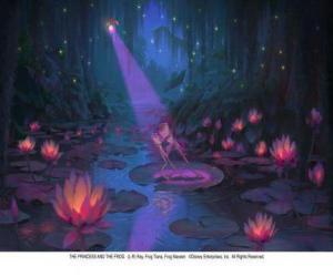 The frog and toad Naveen Tiana dancing in the pond illuminated by the firefly Ray puzzle