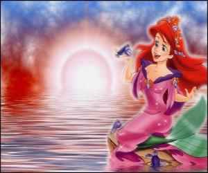 The Little Mermaid Ariel with a very elegant dress with her friends the turtles puzzle