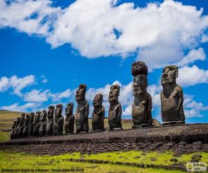 The Moai statues of Easter Island or Rapa Nui, stone statues of Chile on an island located in the middle of the Pacific Ocean puzzle