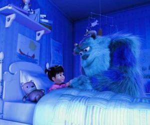 The monster Sulley Boo visiting her friend in the room of her home in the human world puzzle