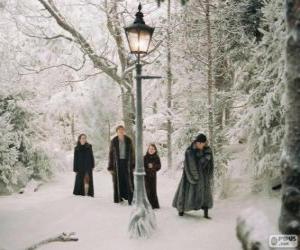 The Pevensie brothers, Peter, Susan and Lucy, in the magical forest of Narnia puzzle