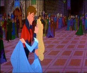 The prince and princess, Philip and Aurora, dancing in love puzzle