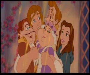The prince, embraced his servants once broken the spell under the watchful eyes of Bella. puzzle