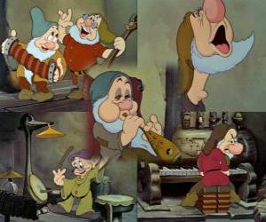 The seven dwarfs playing several instruments puzzle