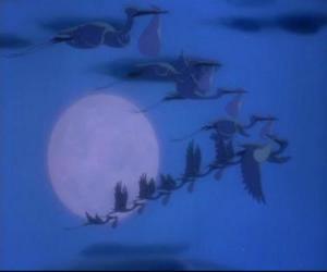 The Storks flying to the circus to deliver a baby to new moms puzzle