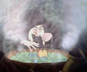 The witch doing the spell with the apple to Snow White puzzle