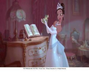 Thinking that she is a princess, the prince asks Tiana, to kiss to break the spell puzzle