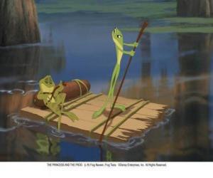 Tiana rowing while Naveen simulates rowing while playing guitar puzzle