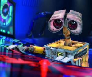Wall-e overwhelmed touching the controls of the spaceship puzzle