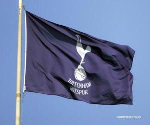 Tottenham Hotspur F.C. Flag Blowing in the Wind. Emblem of