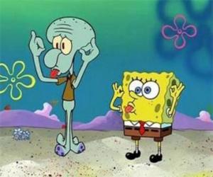 SpongeBob SquarePants and his friend, Squidward Tentacles puzzle