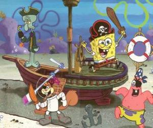 SpongeBob and some of his friends playing at being pirates puzzle