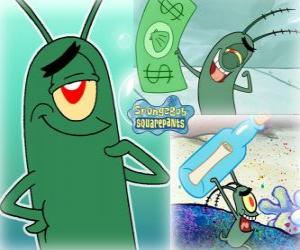 Sheldon J. Plankton, the owner of a restaurant and Mr. Krabs rival puzzle