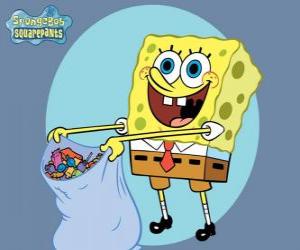 SpongeBob with a bag of candy puzzle
