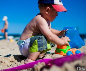 A child playing on the beach puzzle