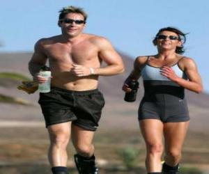 A girl and a boy practicing jogging puzzle