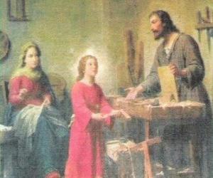 A young Jesus working as a carpenter with his father Joseph puzzle