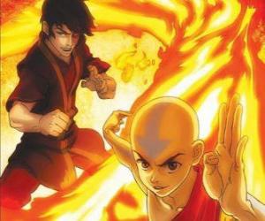 Aang and Zuko fighting puzzle