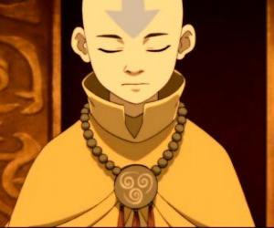 Aang is a 12 years old boy that has spent 100 years frozen in an iceberg with his flying bison puzzle