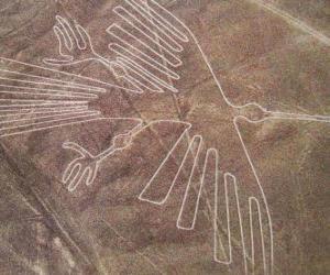 Aerial view of  one of the figures, a bird, part of the Nazca Lines in the Nazca Desert, Peru puzzle