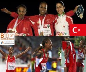 Alemitu 5000 m champion Bekele, Elvan Abeylegesse and Sara Moreira (2nd and 3rd) of the European Athletics Championships Barcelona 2010 puzzle