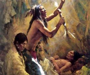 American Indians in a traditional ritual, invoking the spirits puzzle