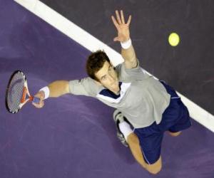 Andy Murray preparing to hit a serve puzzle