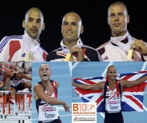 Andy Turner 110m hurdles champion, Garfield Darien and Dániel Kiss (2nd and 3rd) of the European Athletics Championships Barcelona 2010 puzzle