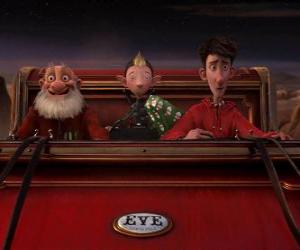 Arthur Christmas, Grand-Santa and Bryony on the old sled ready to distribute the last gift puzzle