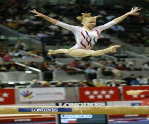 Artistic gymnastics - Exercise in the balance beam puzzle