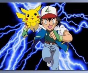 Ash, trainer of pokémon, with its first Pokémon Pikachu puzzle