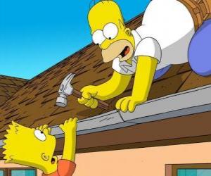 Bart is hung from the roof when he helped his father repair Homer puzzle