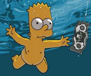 Bart Simpson underwater to get a ticket from a hook puzzle