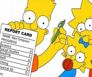 Bart Simpson with notes from school before the watchful eyes of their sisters puzzle