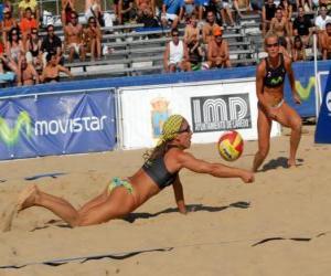 Beach Volleyball - Player of saving a ball in the eyes of his companion puzzle