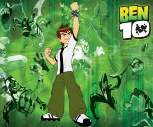 Ben 10 and some of the aliens from the Omnitrix at the bottom puzzle