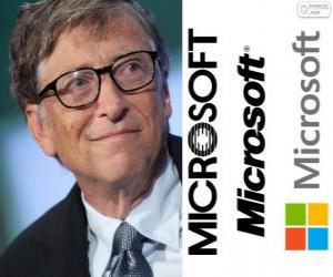 Bill Gates, american computer programmer and business magnate, co-founder of the Microsoft software company puzzle