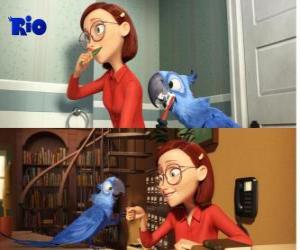 Blu along with his mistress Linda, in the film Rio puzzle