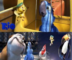 Blu along with other characters in the film Rio puzzle