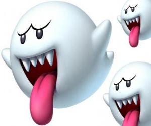 Boo from Super Mario Bros game. The Boos are spectral creatures with sharp teeth and long tongues puzzle