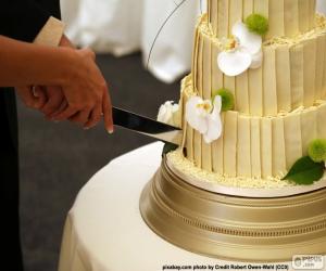 Bride and groom cutting wedding cake puzzle