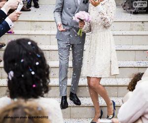 Bride and groom on the stairs puzzle