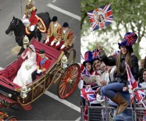 British Royal Wedding between Prince William and Kate Middleton, walking in the carriage by citizens acalamados puzzle