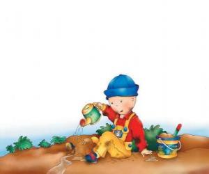 Caillou playing with mud puzzle