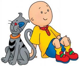 Caillou sitting on the floor with your cat Gilbert puzzle