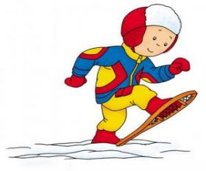 Caillou walking through the snow with snowshoes puzzle