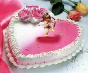 Cake shaped like hearts and Cupid puzzle